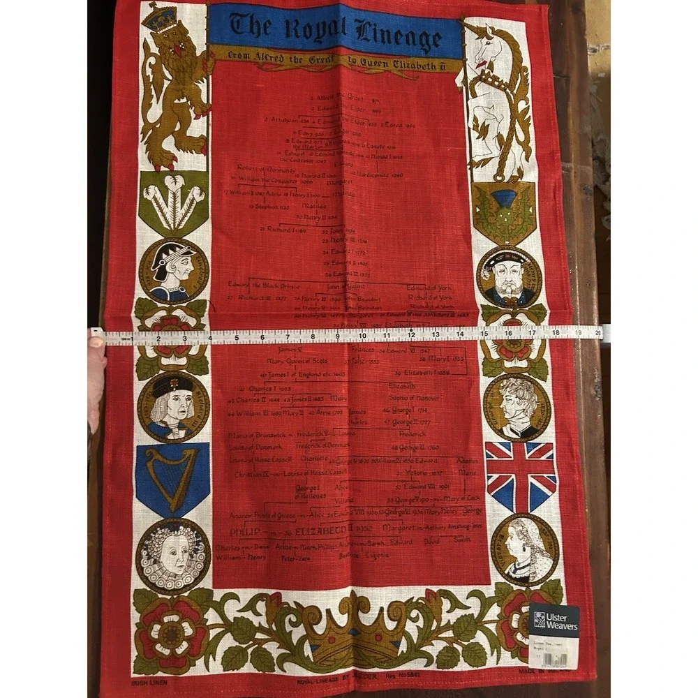 Vintage Ulster Irish Linen Tea Towel- The Royal Lineage Wall Hanging Art- NWT‎